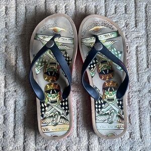 Ed Hardy flip flops size 11-12
